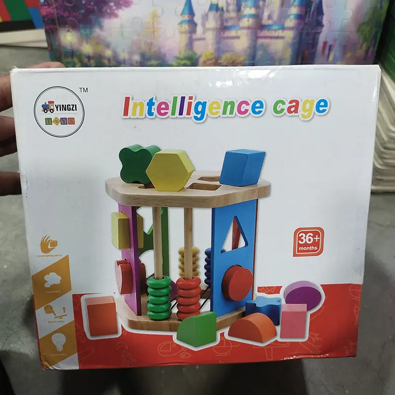 Picture of Wooden Intelligence Cage Toy for Toddlers - Shape & Color Sorting Educational Game - Occupational Therapy Aid for ASD,Educational Intelligence Cage - Brain & Hand Coordination Toy