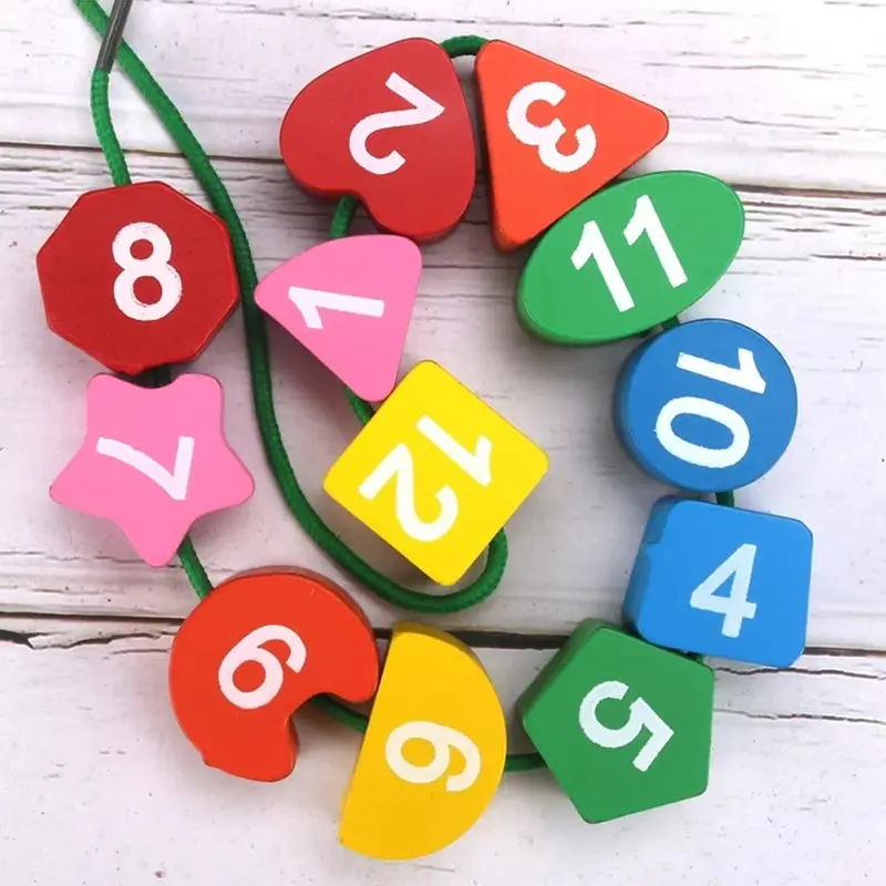 Picture of Wooden colourful 12 Numbers Clock Toy Digital Geometry Cognitive Matching Toy Early Educational PuzzlesChildren's Alarm Clock Puzzle Early Education Beaded Building Block Shape Matching Building Block Toy