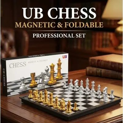 Picture of Magnetic Foldable Chess Set - Gold & Silver Pieces - Portable Board Game for Travel & Kids,Premium Magnetic Chess Set - Foldable & Portable Toy