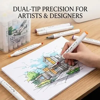 Picture of Touch Yuze YZ-502 Twin Tip Art Markers (12 Colors) - Dual Head Sketch Pens for Artists & Designers,Professional Art Markers - 12 Color Touch Yuze Sketch Set