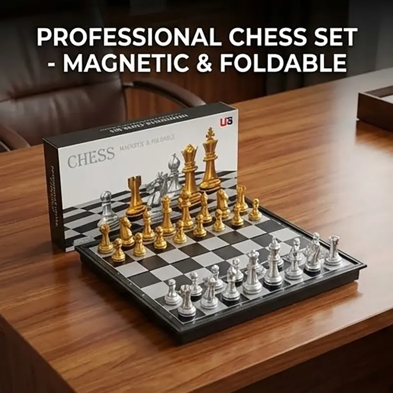 Picture of Magnetic Foldable Chess Set - Gold & Silver Pieces - Portable Board Game for Travel & Kids,Premium Magnetic Chess Set - Foldable & Portable Toy