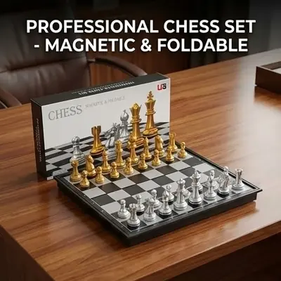 Picture of Magnetic Foldable Chess Set - Gold & Silver Pieces - Portable Board Game for Travel & Kids,Premium Magnetic Chess Set - Foldable & Portable Toy