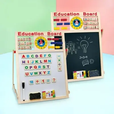 Picture of Educational Learning Board Multipurpose Double-Sided Magnetic Wooden Writing, Mathematical Calculations & English Alphabets, White and Black Board, Wooden Magnetic Drawing magnetic Board-17 /14 inc