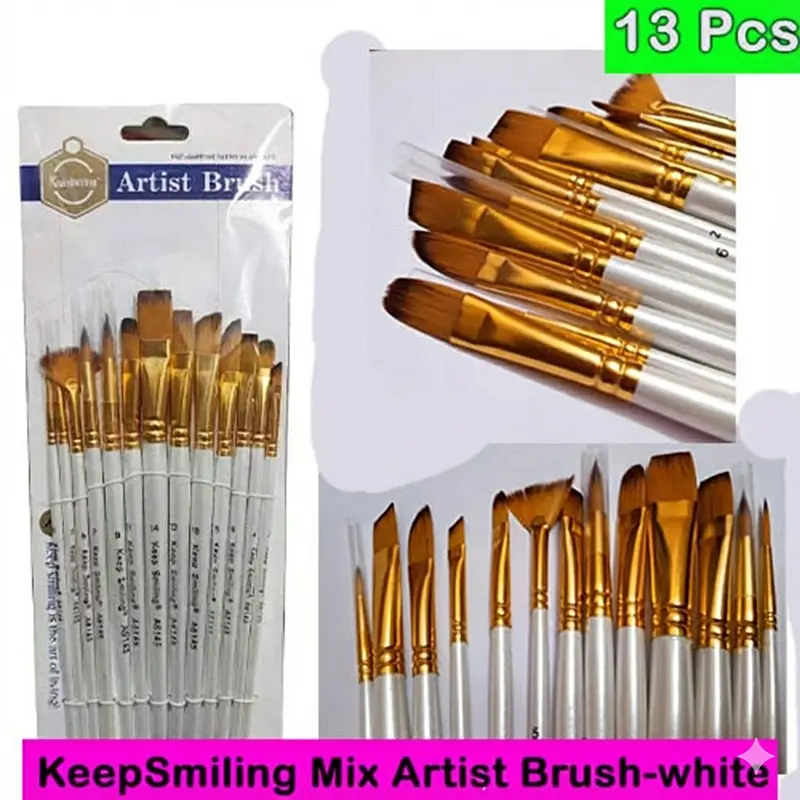Picture of Keep Smiling 13 Pcs Artist Paint Brush Set (A6145) - Nylon Hair Wooden Handle Brushes for Acrylic & Watercolor Keep Smiling 13 Pcs Mix Brush Set  Complete 13-Piece Artist Brush Kit - Flat, Round & Fan Brushes