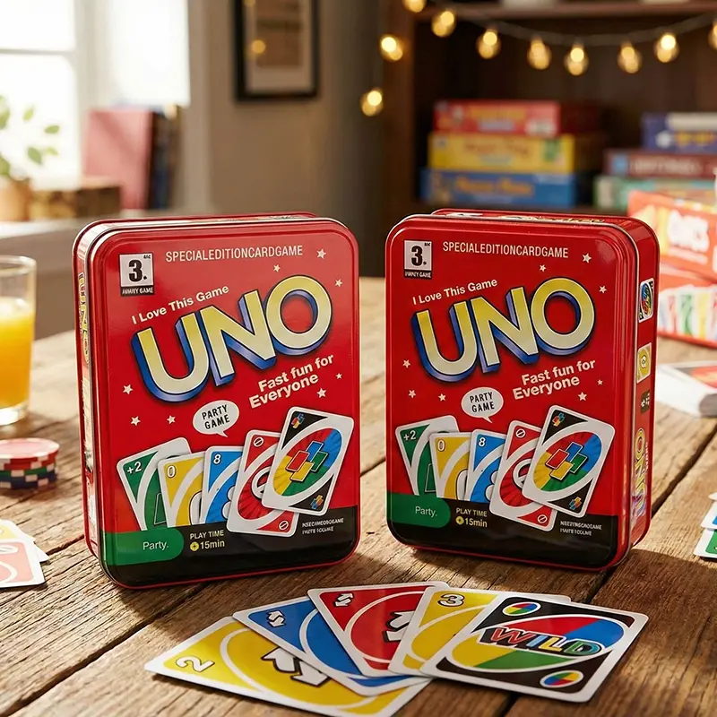 Picture of UNO Luxury Edition Card Game in Steel Box - Waterproof Plastic PVC Cards for Kids & Adults (Family Fun Toy), Premium UNO Tin Box Edition - Washable Playing Cards