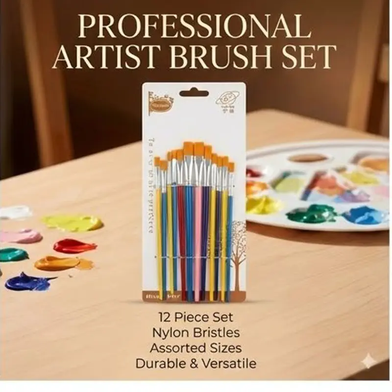 Picture of YUFAN 12 Pcs Artist Paint Brush Set - Nylon Hair Brushes for Acrylic, Watercolor & Nail Art  YUFAN Painting Brushes - 12 Pcs Pack   Professional YUFAN Brush Set - 12 Nylon Tips for All Mediums