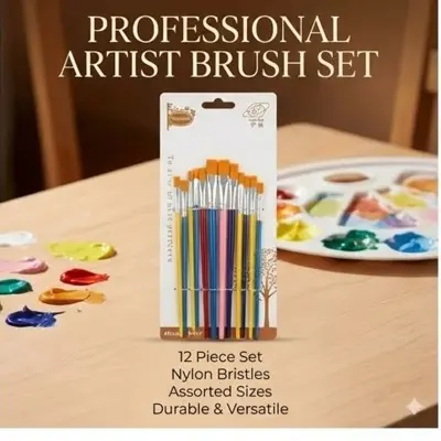 Picture of YUFAN 12 Pcs Artist Paint Brush Set - Nylon Hair Brushes for Acrylic, Watercolor & Nail Art  YUFAN Painting Brushes - 12 Pcs Pack   Professional YUFAN Brush Set - 12 Nylon Tips for All Mediums