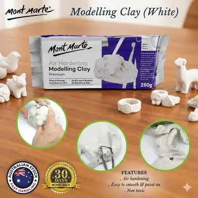 Picture of Mont Marte Premium Air Hardening Modelling Clay - White (500g)- - No Bake Pottery Clay Mont Marte Air Dry Clay - 500g White  Best DIY Craft Clay - Mont Marte Air Hardening (No Oven Needed)
