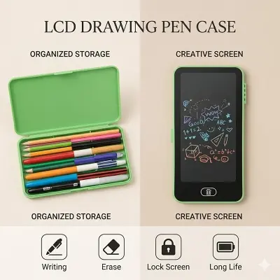 Picture of Smart LCD Drawing Pencil Case - 2-in-1 Digital Writing Tablet & Stationery Storage Box for Kids  LCD Writing Pencil Case - Smart Stationery Box  Digital Slate Pencil Box - Eco-friendly Drawing Case for School