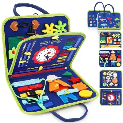 Picture of Montessori Busy Book for Toddlers (1-3 Years) - Felt Sensory Activity Board for Fine Motor Skills & Travel,Travel Friendly Busy Board - Educational Activity Book for Boys & Girls