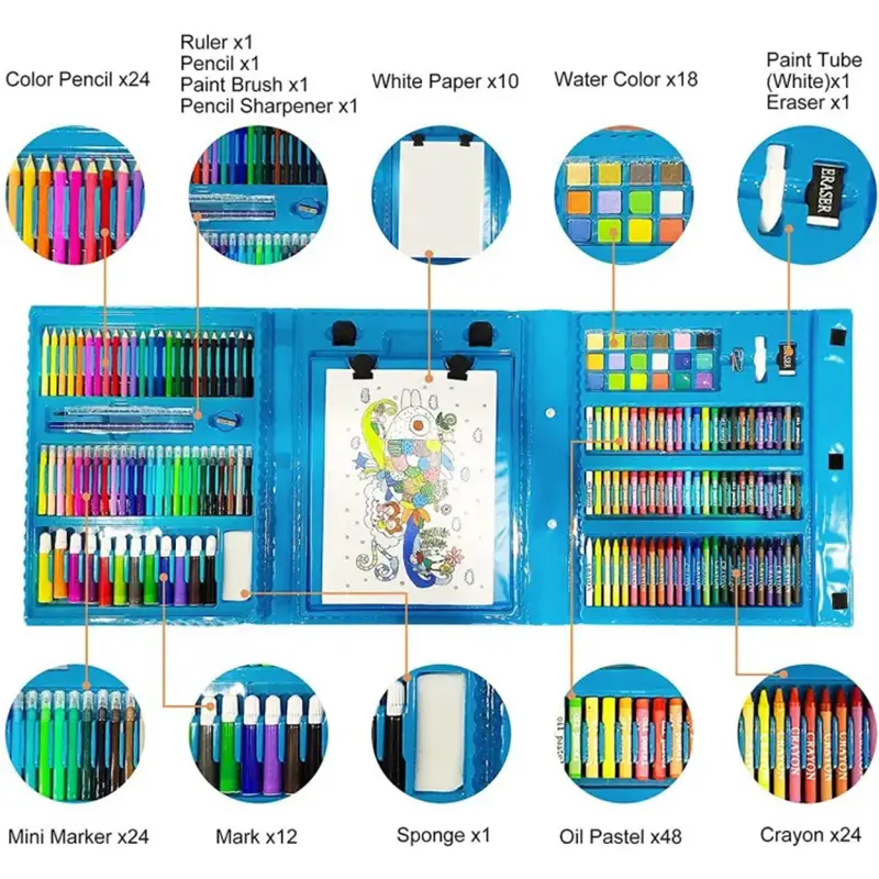 Picture of Drawing Art Set Painting Drawing Supplies 208 Pcs For Kids Box Artist Printing Art Set ,208 Pcs Kids Art Set in a Box - Complete Drawing, Painting & Coloring Kit for Boys & Girls