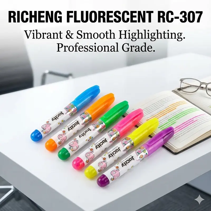 Picture of Richeng RC-307 Mini Fluorescent Markers (Set of 6) - Jucity Capsule Highlighters - Quick Dry & Clean