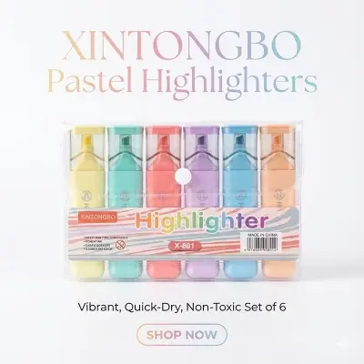 Picture of Xintongbo Mini Highlighters (Model X-801) - Set of 6 Fluorescent Capsule Marker Pens - Non-Toxic & Quick Dry