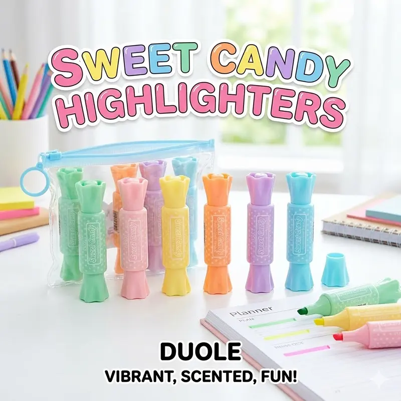 Picture of Sweet Candy Shaped Highlighters (Set of 6) - Cute Pastel Color Marker Pens for School, Journaling & Gifts