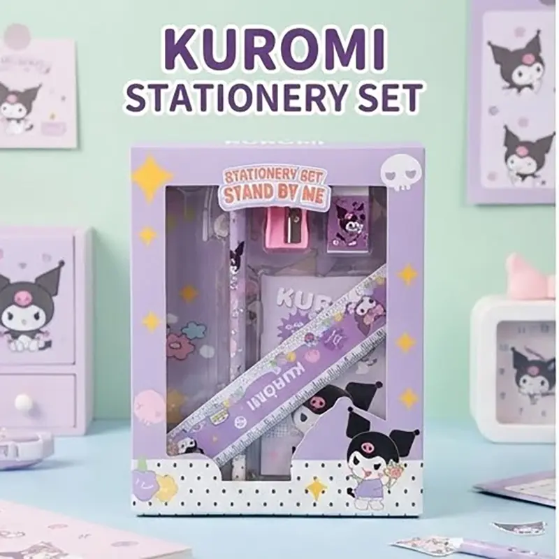 Picture of Kuromi Stationery Set - Stand By Me Series - Cute Purple Pencil Kit with Ruler, Eraser & Sharpener Cute Kuromi Pencil Set - Sanrio Theme School Supplies