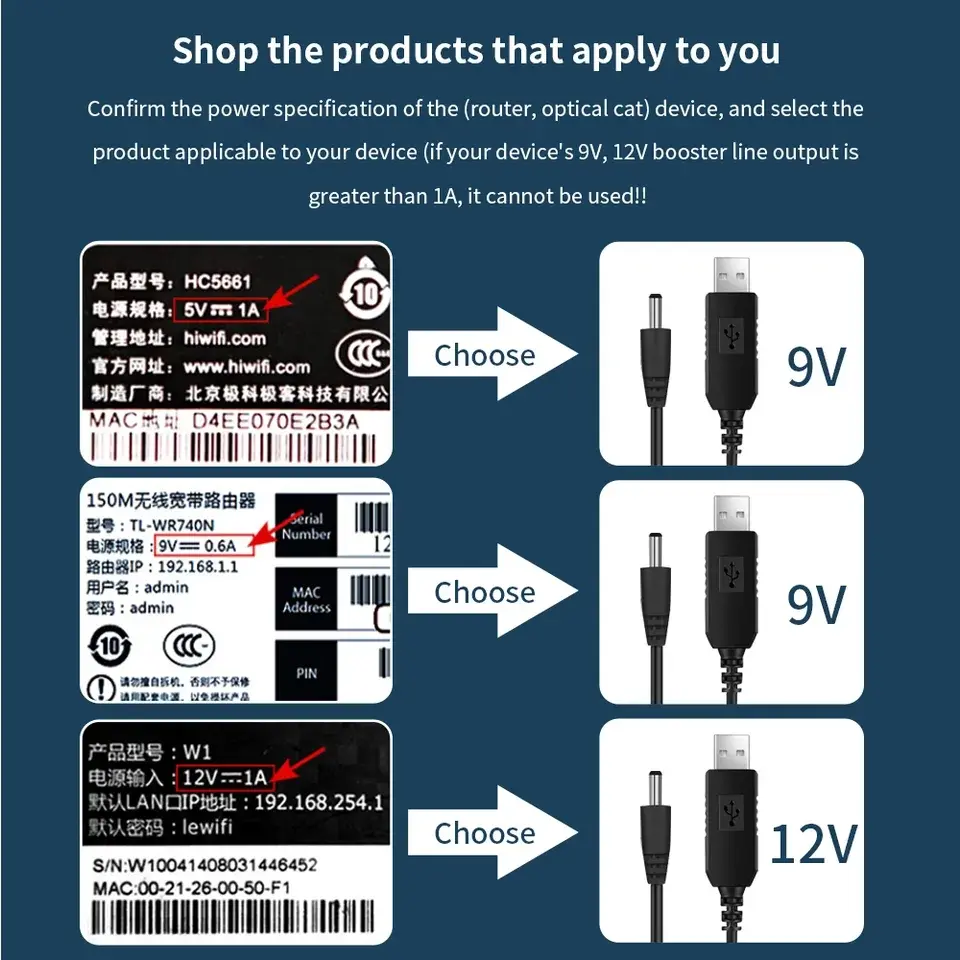 Picture of USB to DC Power Cable 5V To 9V\12V Converter Adapters USB to DC Jack
