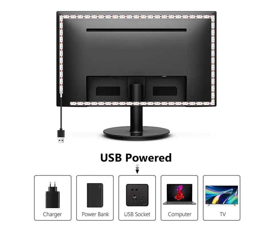Picture of USB LED RGB Strips light 5V desk Decor lamp For Pc TV Background Lighting SMD3528