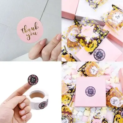 Picture of Thank You Stickers 500pcs Roll Round Creative Flower Pattern Thank you Stickier Sealing Business Label Sticker