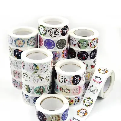 Picture of Thank You Stickers 500pcs Roll Round Creative Flower Pattern Thank you Stickier Sealing Business Label Sticker