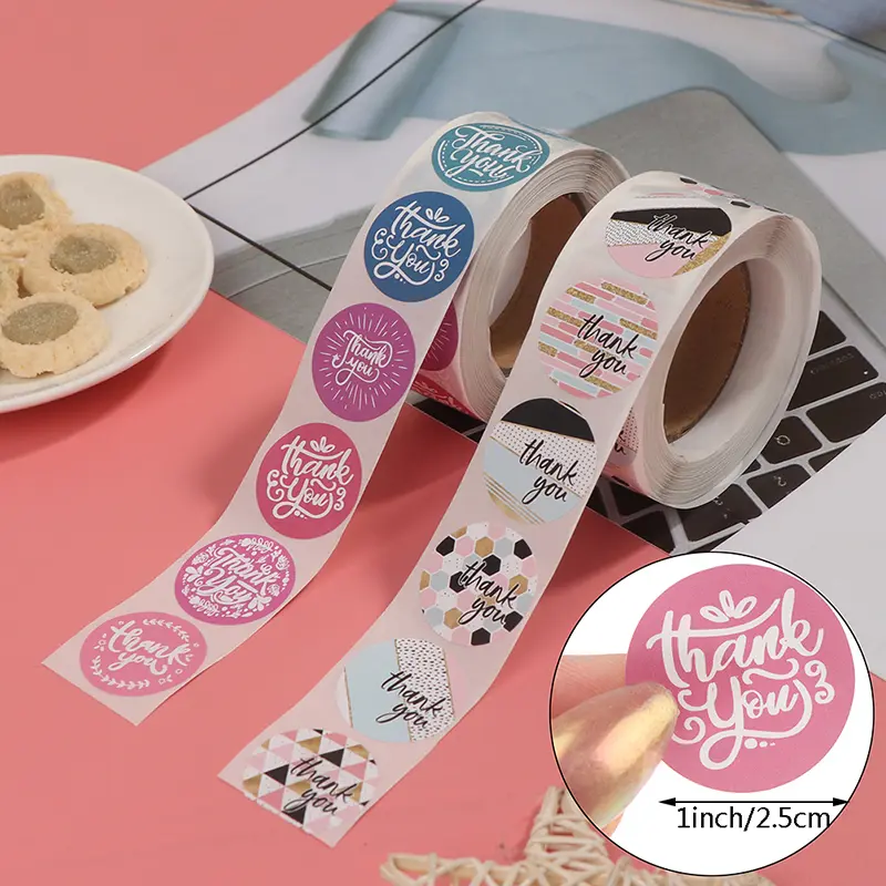Picture of Thank You Stickers 500pcs Roll Round Creative Flower Pattern Thank you Stickier Sealing Business Label Sticker