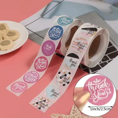 Picture of Thank You Stickers 500pcs Roll Round Creative Flower Pattern Thank you Stickier Sealing Business Label Sticker