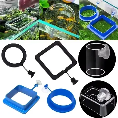 Picture of Aquarium Feeding Ring Fish Tank Floating Food Tray Feeder Square Circle Accessory Fish Food Feeder Suction Cup