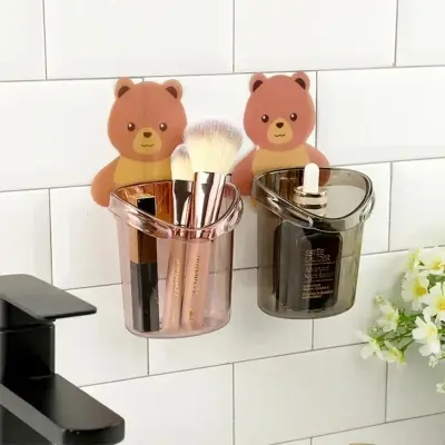 Picture of Bear Storage Cup Holder Wall Mount Toothbrush Storage Rack Stand Child Home Bathroom Accessories Grey