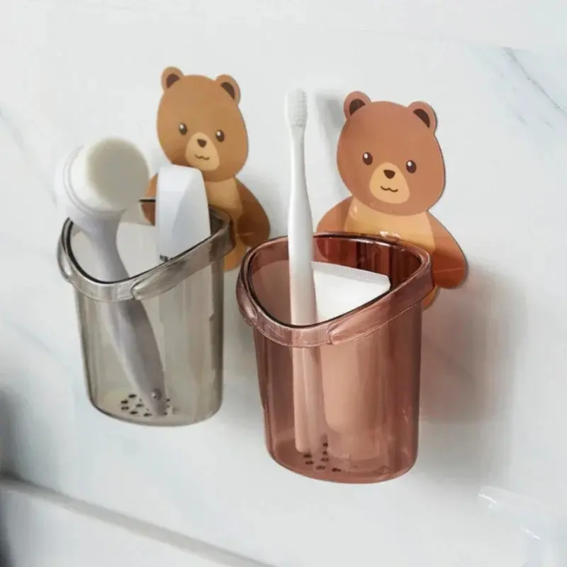 Picture of Bear Storage Cup Holder Wall Mount Toothbrush Storage Rack Stand Child Home Bathroom Accessories Grey