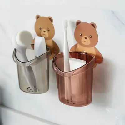 Picture of Bear Storage Cup Holder Wall Mount Toothbrush Storage Rack Stand Child Home Bathroom Accessories Grey