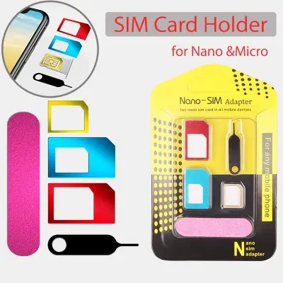 Picture of 5 In 1 Sim Cards Adapters Metal Holder Card with Sander Open Needle Tray for All Smartphones Standard/Nano/Micro Slot Conversion