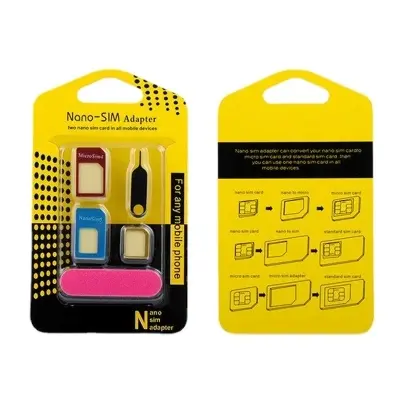 Picture of 5 In 1 Sim Cards Adapters Metal Holder Card with Sander Open Needle Tray for All Smartphones Standard/Nano/Micro Slot Conversion