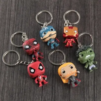 Picture of Marvel Avengers Spiderman Keychain Superhero Heroes Anime Doll Cartoon Iron Man Spiderman Keyring