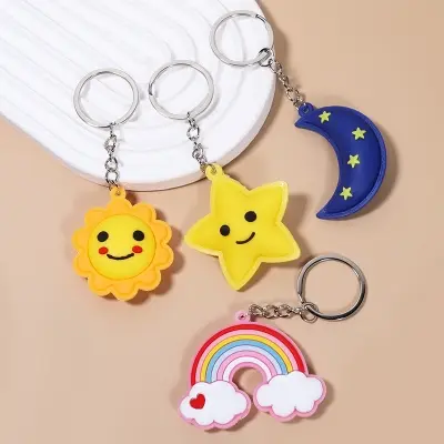 Picture of Cute Rainbow Keychain Cartoon Kawaii Bag Car Airpods Box Phone Charm Jewelry Pink