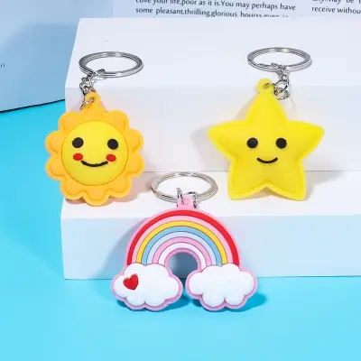 Picture of Cute Rainbow Keychain Cartoon Kawaii Bag Car Airpods Box Phone Charm Jewelry Pink
