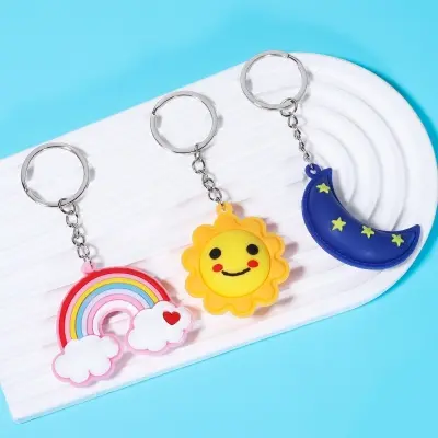 Picture of Cute Rainbow Keychain Cartoon Kawaii Bag Car Airpods Box Phone Charm Jewelry Pink