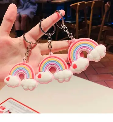 Picture of Cute Rainbow Keychain Cartoon Kawaii Bag Car Airpods Box Phone Charm Jewelry Pink