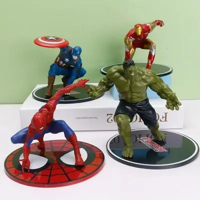 Picture of Marvel Avengers Movie Super Heros Iron Man Spiderman Captain America Hulk Thor Action PVC model Figure cake decor Toys