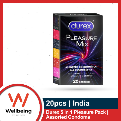Picture of Durex Pleasure Mix Assorted Pack - 20 Condoms Air, Extra Time, Thin, Dots, Ribbed Condom for Men(Multicolor)