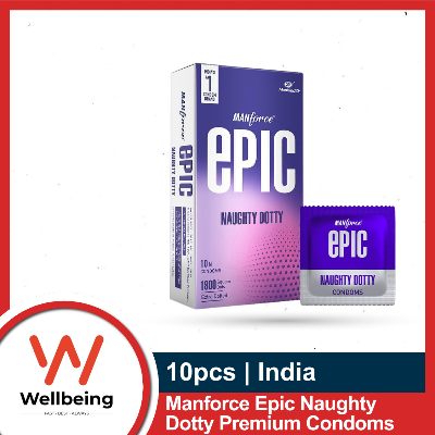 Picture of Manforce Epic Naughty Dotty Premium Condoms 10pcs | Extra Dotted with 1800 Square Dots | India(Clear)