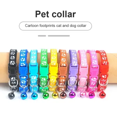 Picture of Pet Collar With Bell Cartoon Footprint Colorful Dog Puppy Cat Accessories Kitten Collar Adjustable Safety Bell Ring Necklac