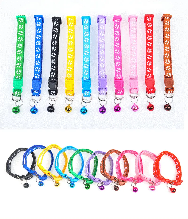 Picture of Pet Collar With Bell Cartoon Footprint Colorful Dog Puppy Cat Accessories Kitten Collar Adjustable Safety Bell Ring Necklac