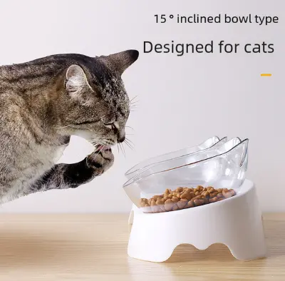 Picture of Plastic Tilted Elevated Cat Bowl Pet Food Bowl Tilt High Bottom Neck Protector Antichoking Pet Bowl Feeding Supplies