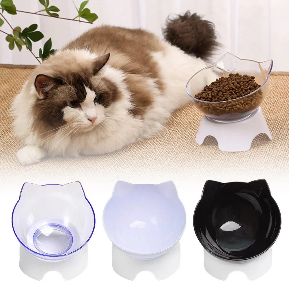 Picture of Plastic Tilted Elevated Cat Bowl Pet Food Bowl Tilt High Bottom Neck Protector Antichoking Pet Bowl Feeding Supplies