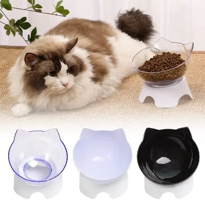 Picture of Plastic Tilted Elevated Cat Bowl Pet Food Bowl Tilt High Bottom Neck Protector Antichoking Pet Bowl Feeding Supplies