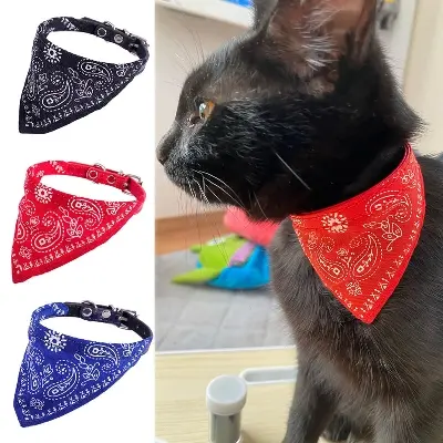 Picture of Adjustable Pet Bandana Collar, Polyester Knit Fabric Saliva Towel, Triangle Neckerchief for Small