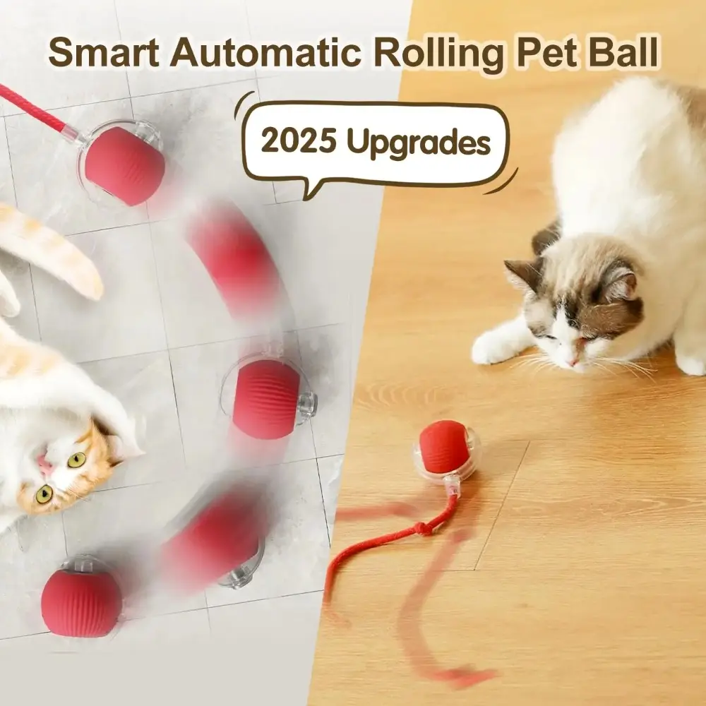 Picture of New Cat Interactive Ball Toy Automatic Rolling Ball Faux Tail Rechargeable Smart Pet Electric Toy Dog Cat Training Imitate Mouse Red