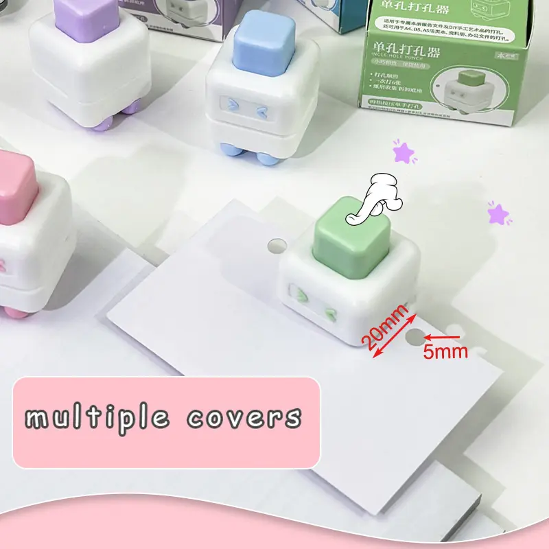 Picture of 1PC Cute robot 5mm loose-leaf puncher small mini manual single hole puncher paper puncher