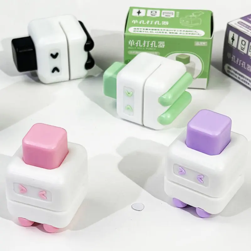 Picture of 1PC Cute robot 5mm loose-leaf puncher small mini manual single hole puncher paper puncher
