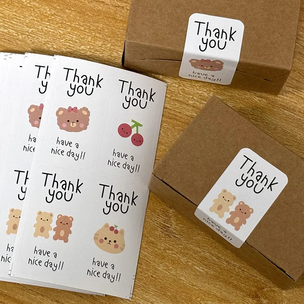 Picture of 50Pcs Cute Thank You Stickers For Small Business Gift Packaging Sealing Label Decor Sticker