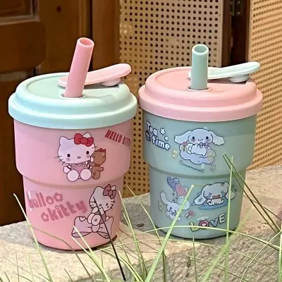 Picture of 420ML Cute Sanrio Hello Kitty Straw Cup Large Capacity Plastic Coffee Cup Cartoon Sanrio Water Bottle Birthday Gift For Friends